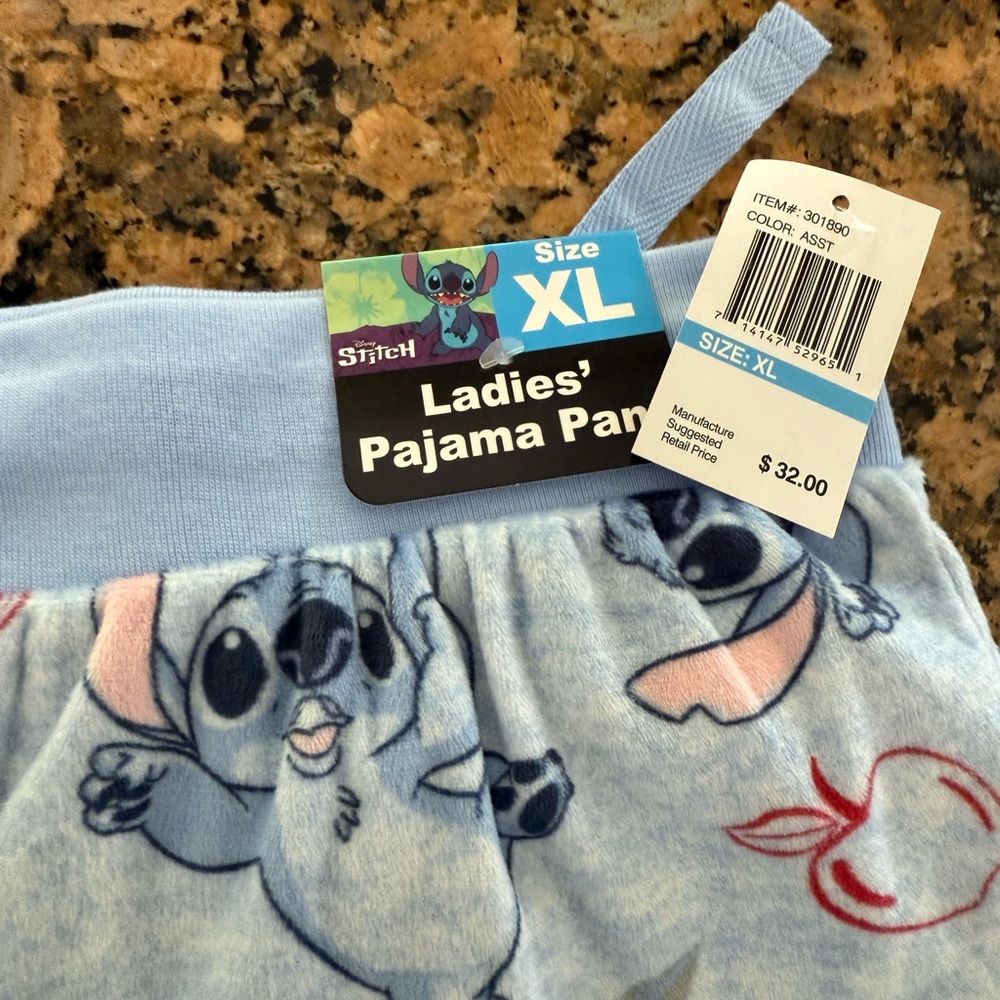Briefly stated women Disney Blue Stitch Pajama Bottoms with Elastic Waistband - Picture 2 of 3